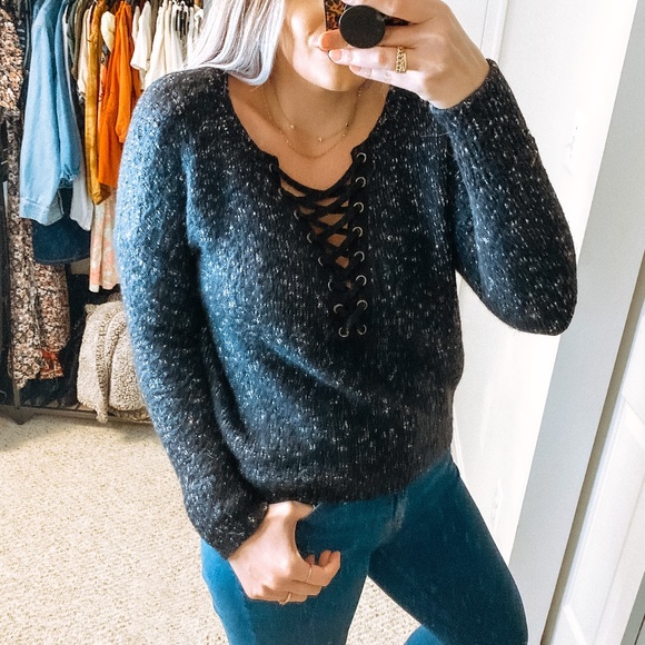 Express Lace Up Eyelash Cozy Sweater - Picture 2 of 7